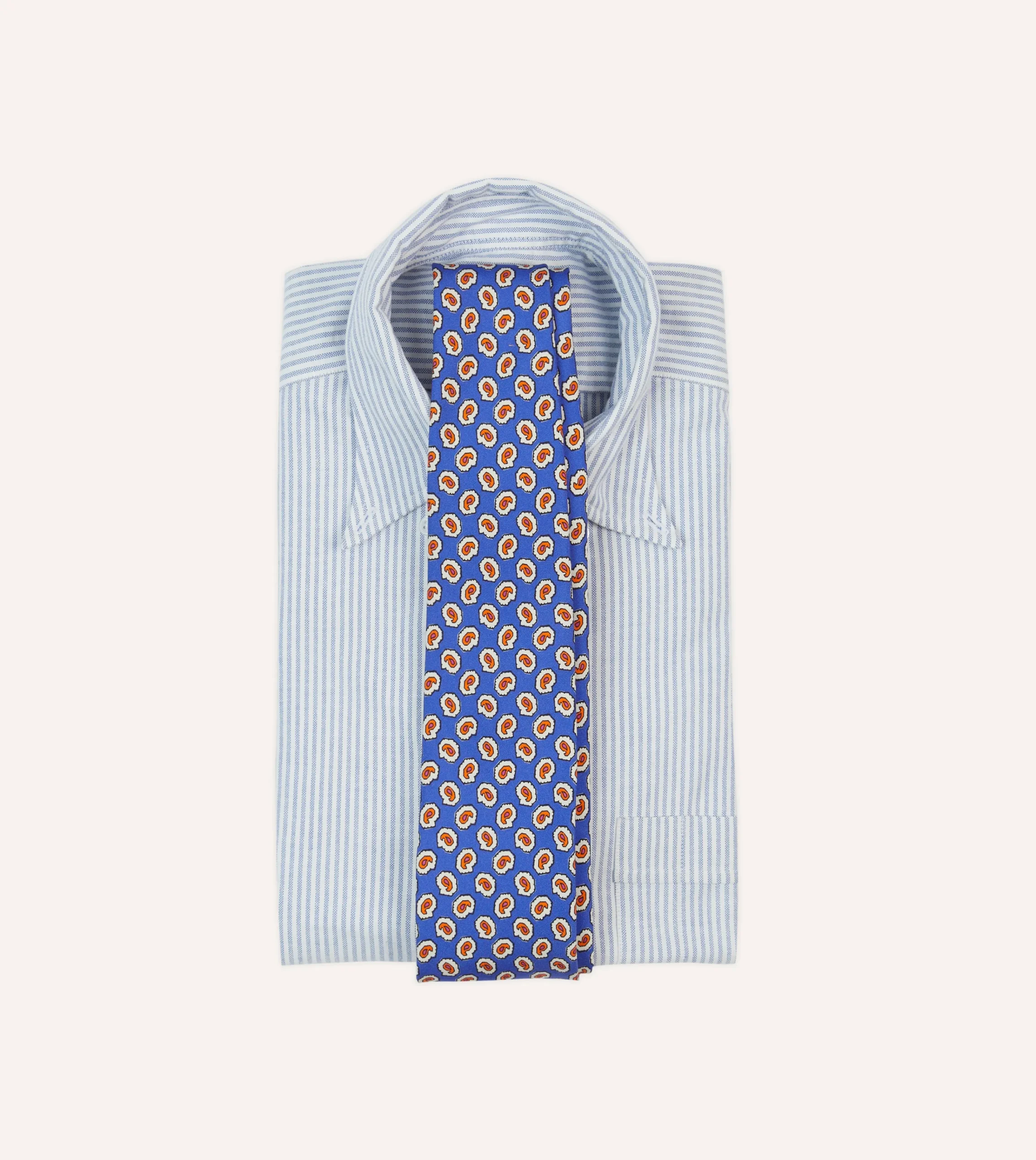 Drake’s Small Paisley Leaf Print Silk Self Tipped Tie