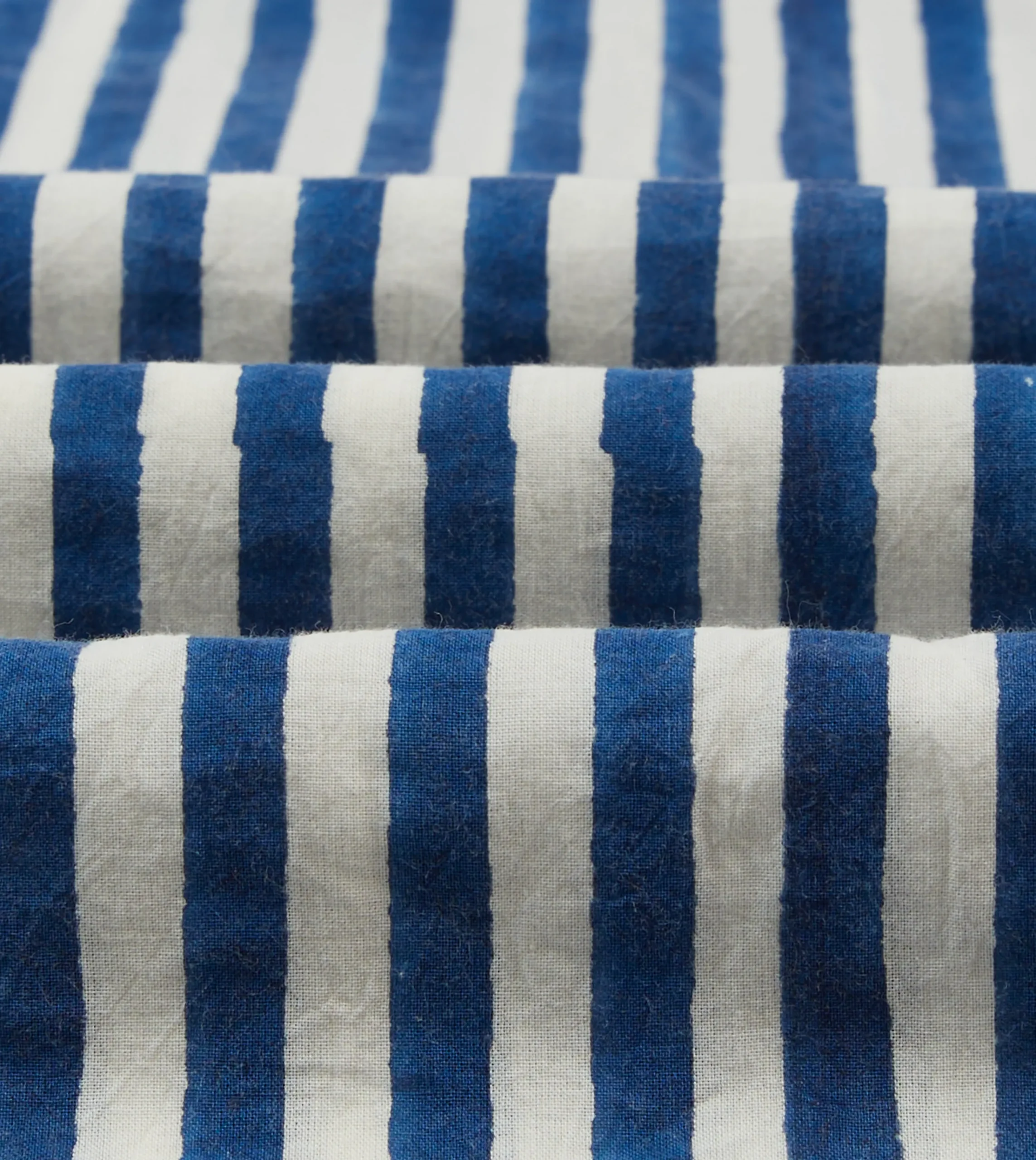 Drake’s Blue Stripe Block Print Cotton Camp Collar Short Sleeve Shirt