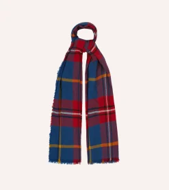 Drake’s Blue Tartan Washed Check Wool Scarf