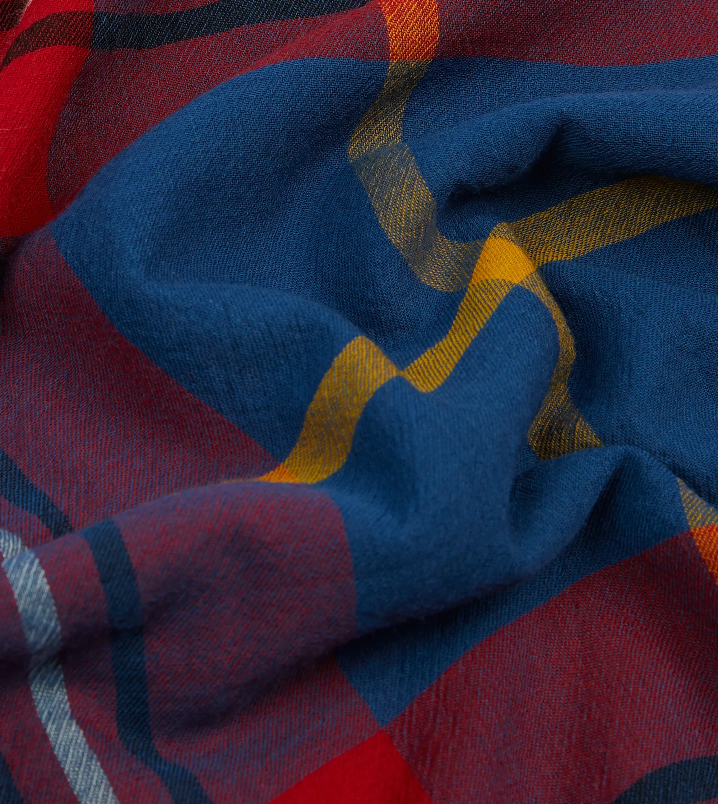 Drake’s Blue Tartan Washed Check Wool Scarf