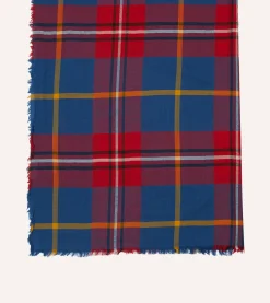 Drake’s Blue Tartan Washed Check Wool Scarf