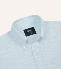 Drake’s Ticking Stripe Cotton Oxford Cloth Pocket Button-Down Shirt