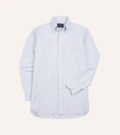 Drake’s Ticking Stripe Cotton Oxford Cloth Button-Down Shirt