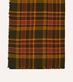 Drake’s Brown And Red Tartan Check Wool Scarf