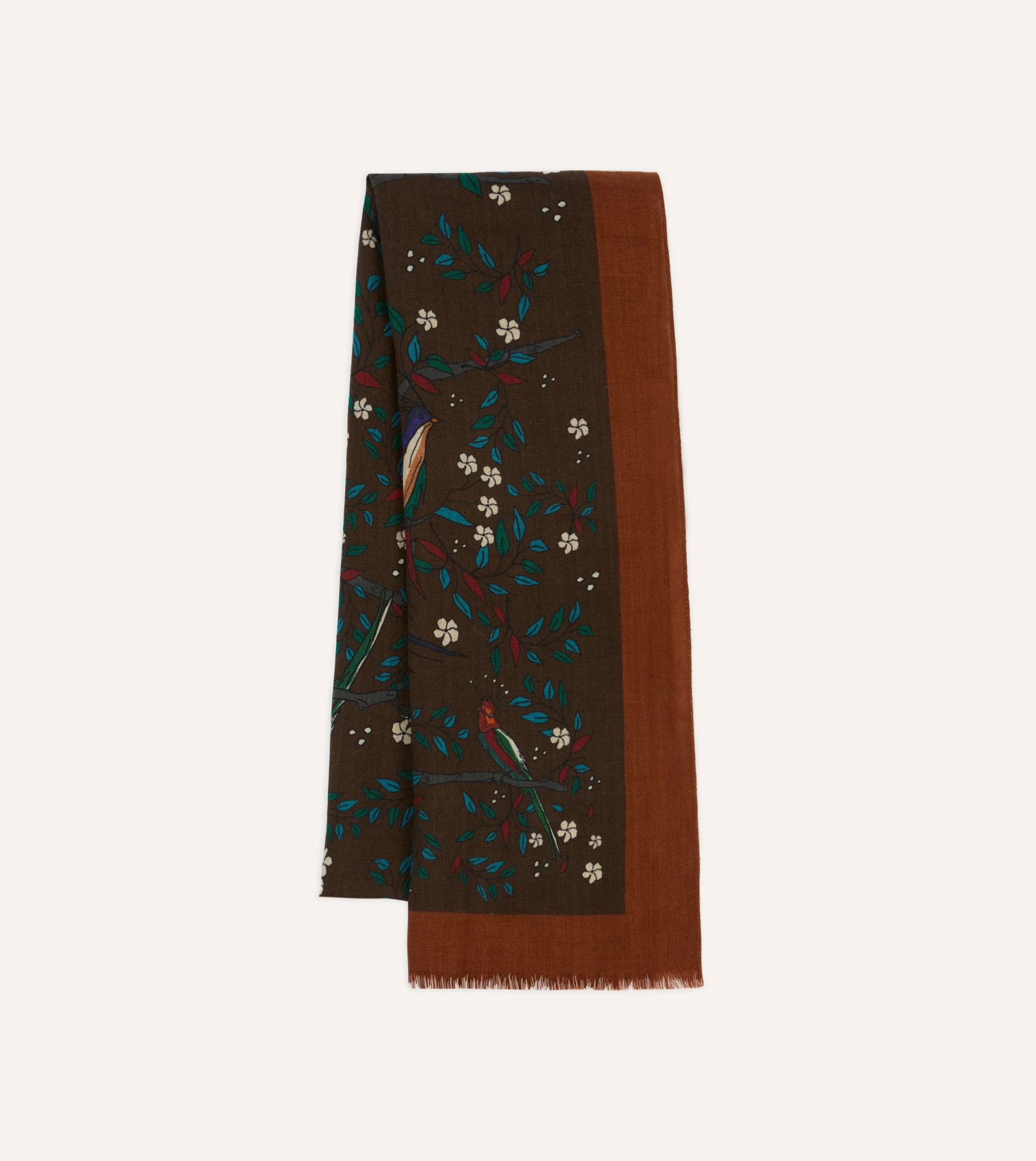Drake’s Birds Of Paradise Print Wool Scarf