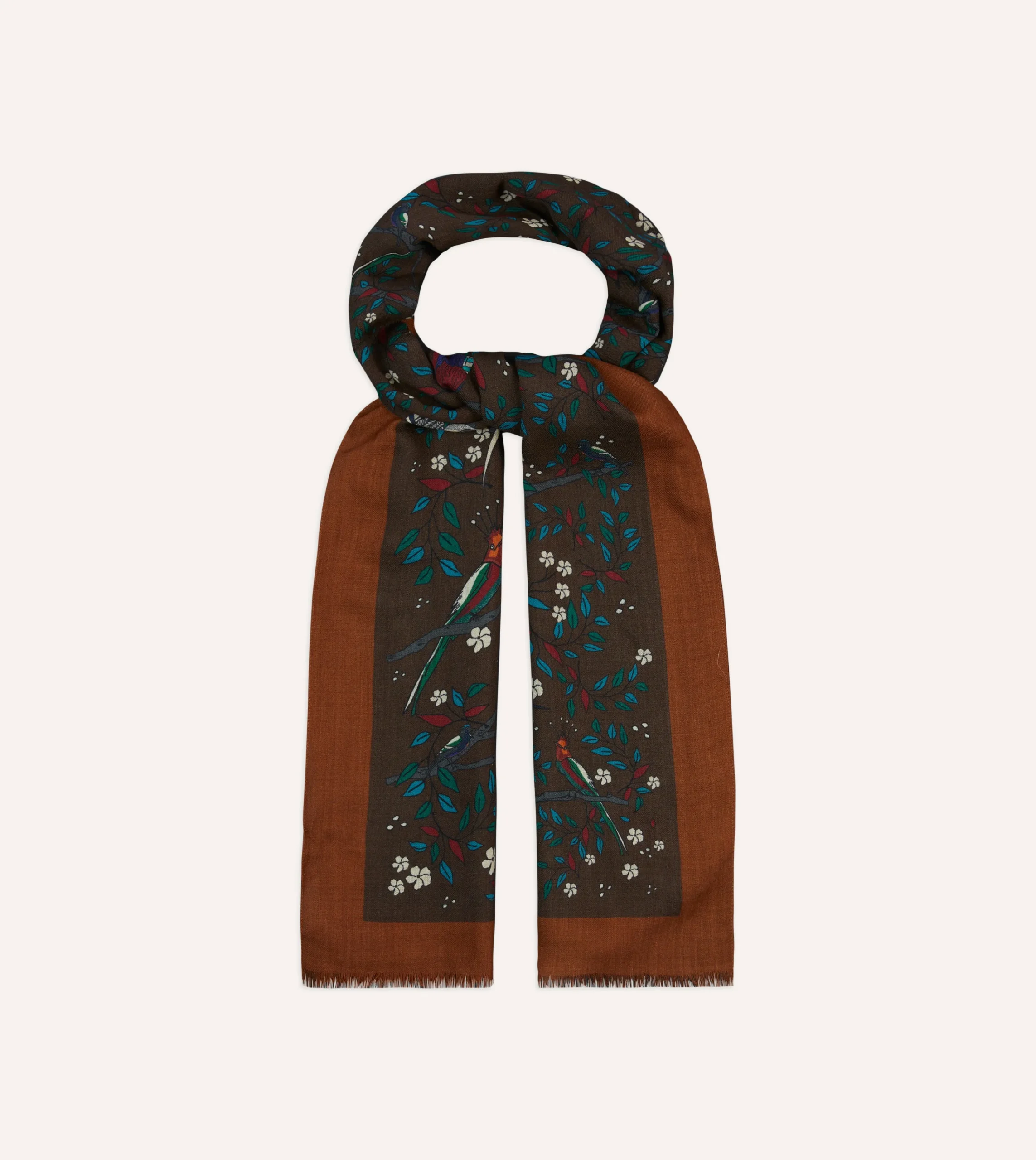 Drake’s Birds Of Paradise Print Wool Scarf