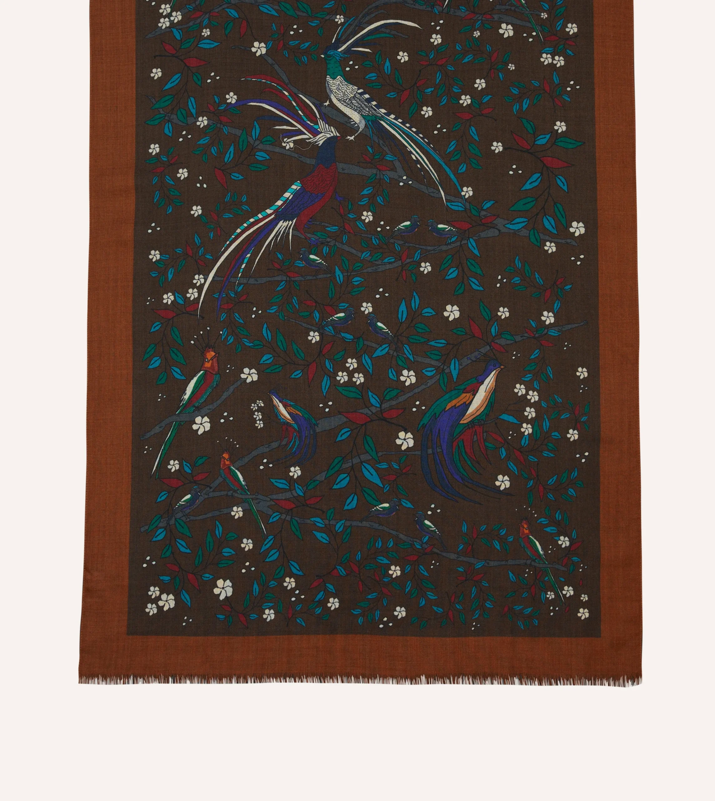 Drake’s Birds Of Paradise Print Wool Scarf