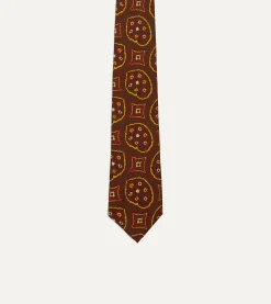 Drake’s Brown Exploded Paisley Print Silk Self Tipped Tie