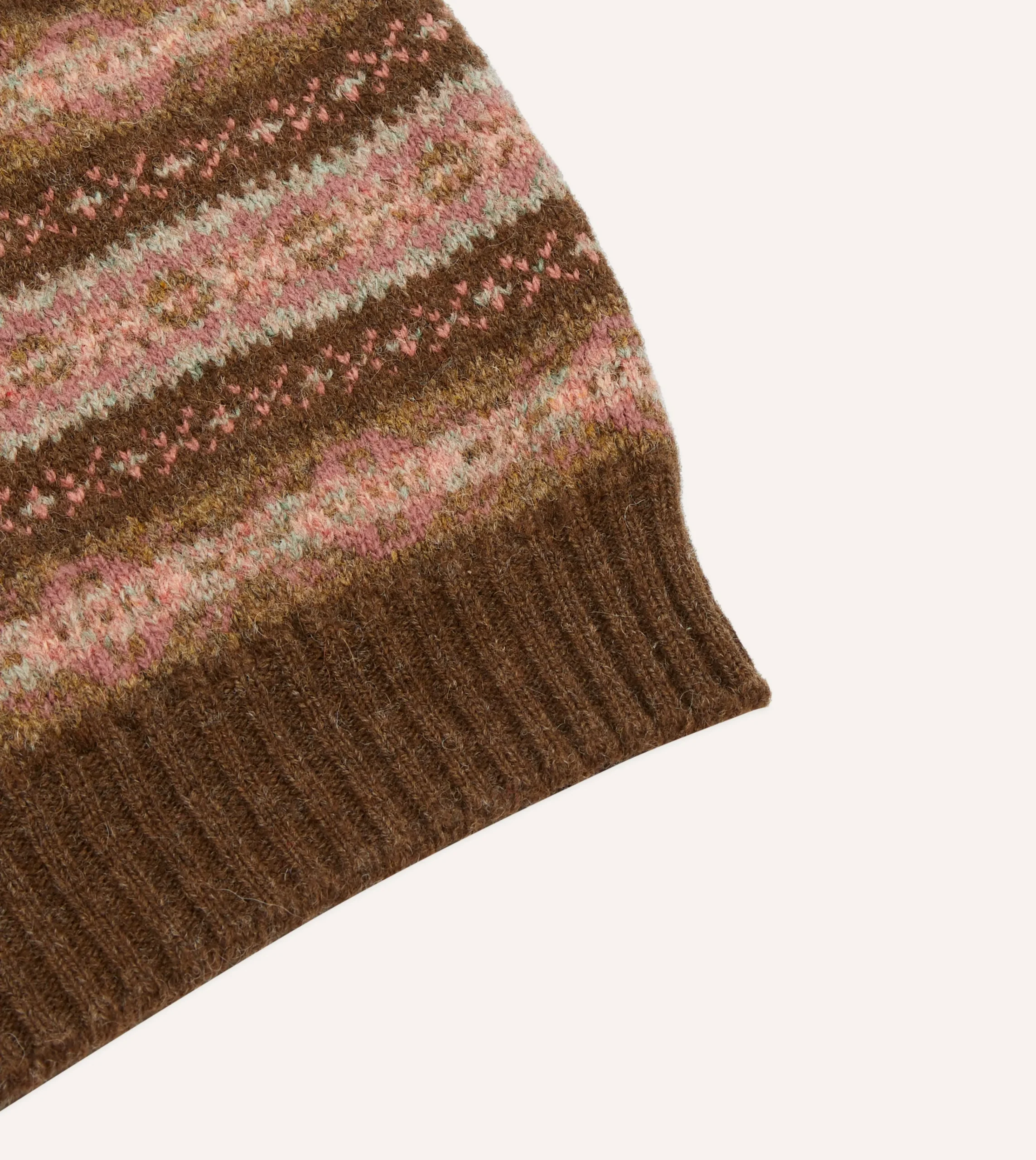 Drake’s Brown Fair Isle Lambswool Sleeveless V-Neck Jumper
