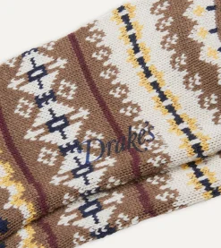 Drake’s Brown Fair Isle Wool Cotton Socks