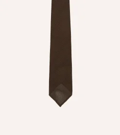 Drake’s Brown Fine Woven Grenadine Silk Hand Rolled Tie