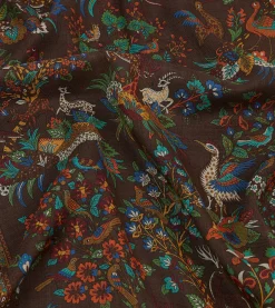 Drake’s Brown Forest Animals Print Wool-Silk Scarf
