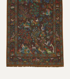 Drake’s Brown Forest Animals Print Wool-Silk Scarf