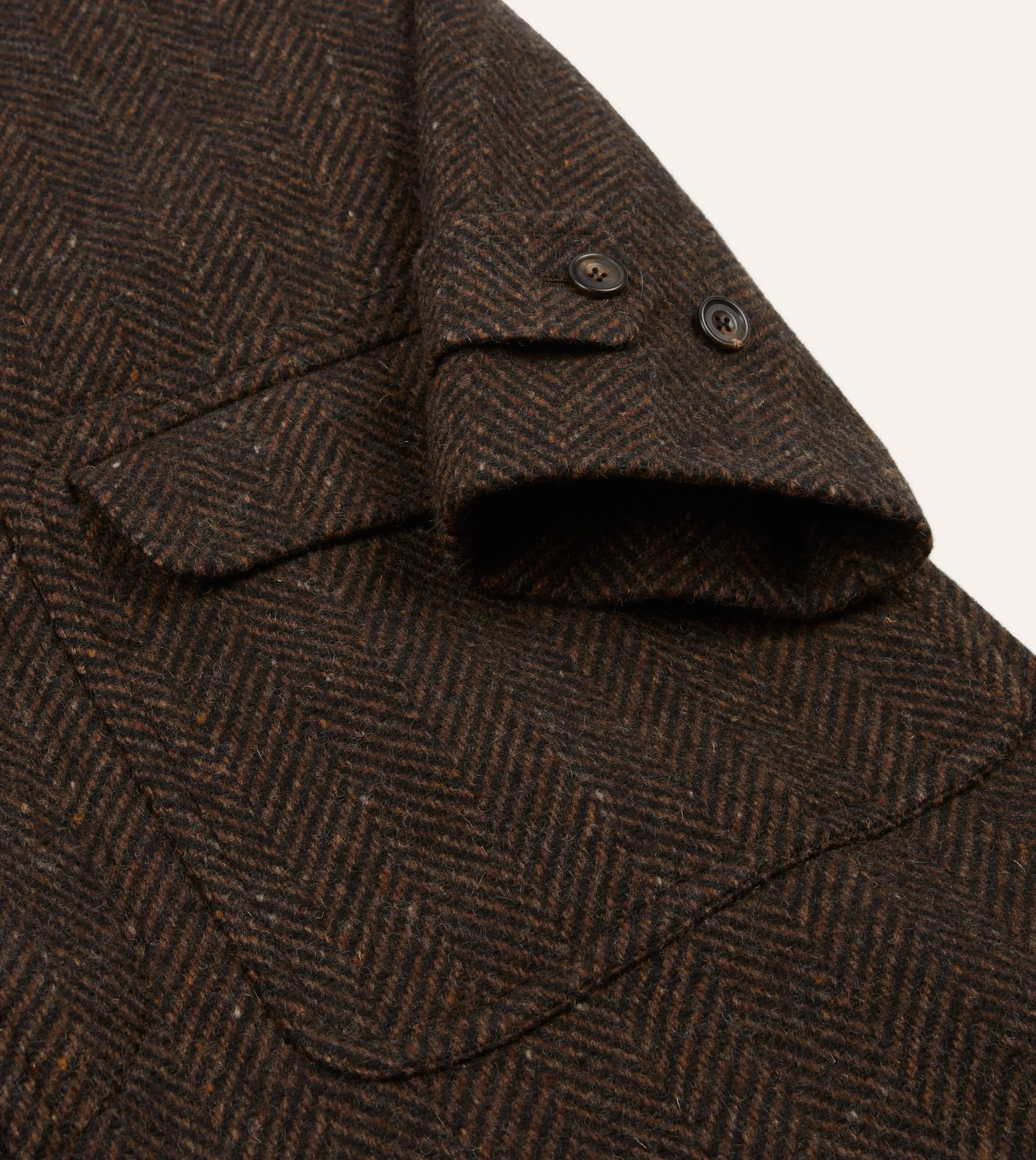 Drake’s Brown Herringbone Wool Raglan Coat