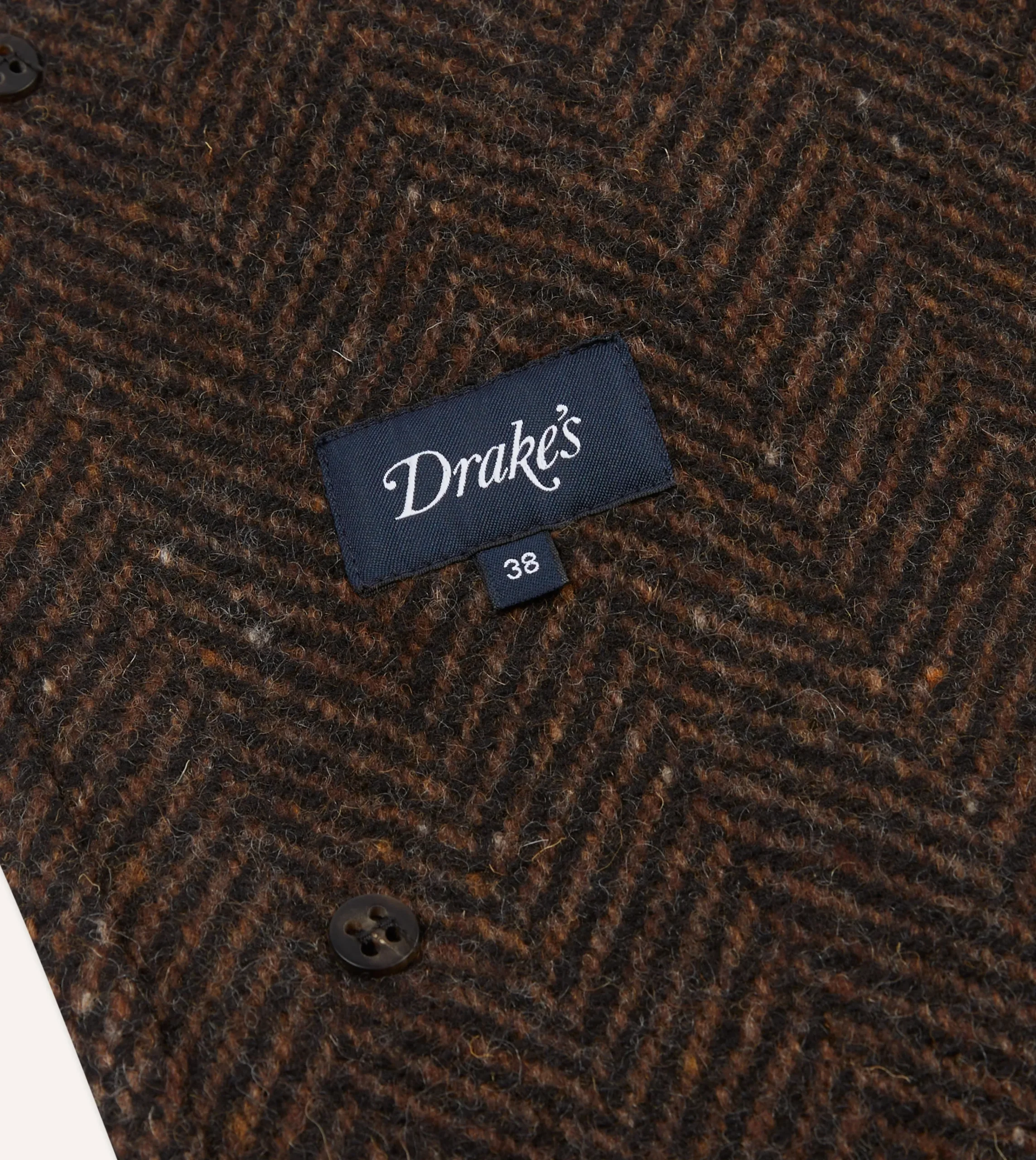 Drake’s Brown Herringbone Wool Raglan Coat