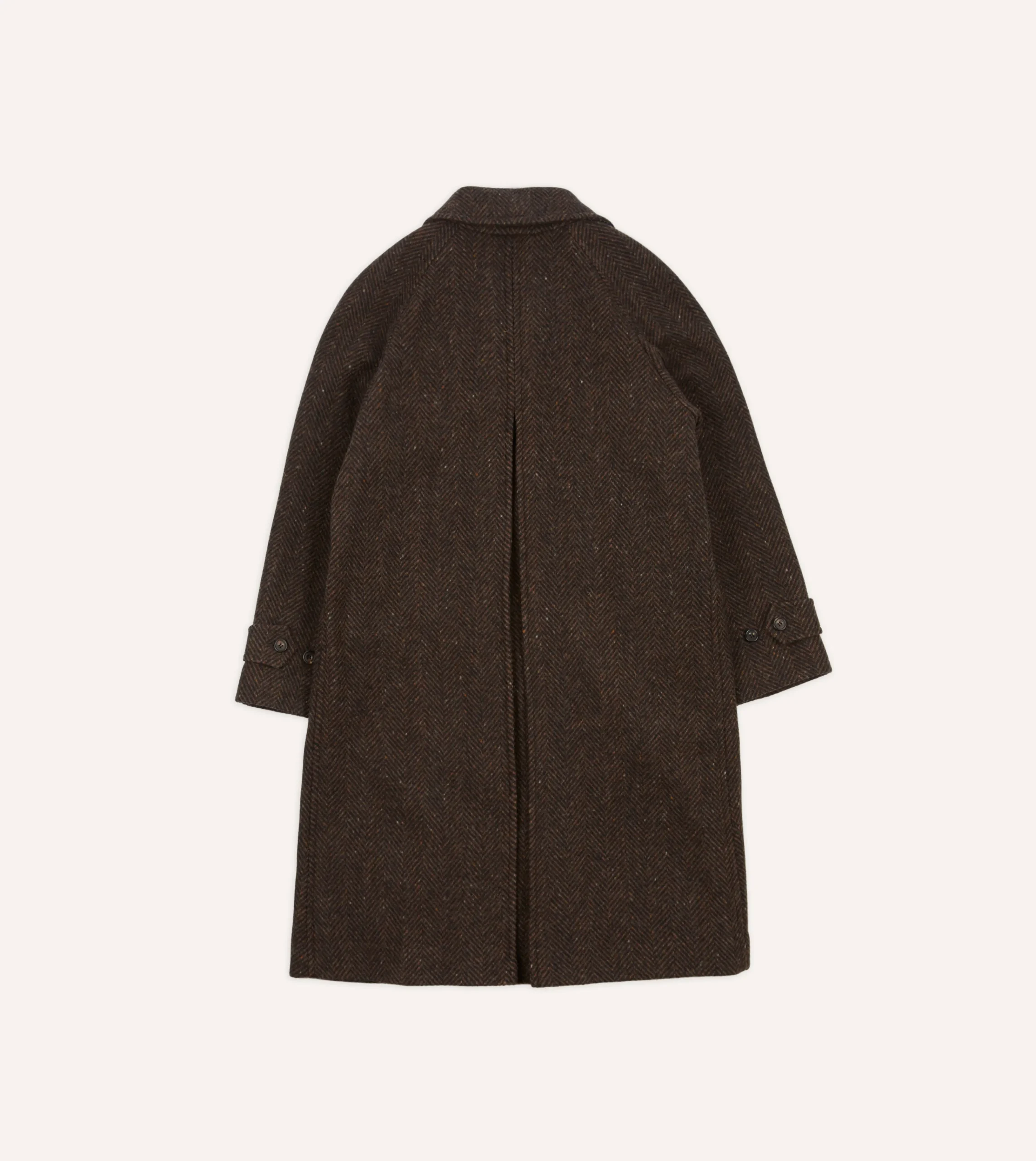 Drake’s Brown Herringbone Wool Raglan Coat