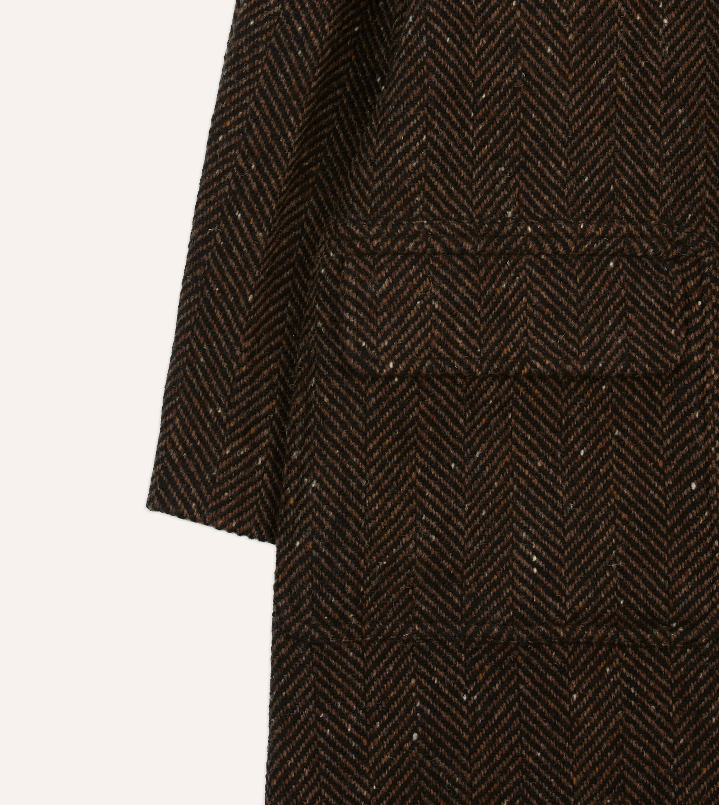 Drake’s Brown Herringbone Wool Raglan Coat