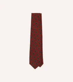 Drake’s Brown Jumbled Tile Print Silk Self Tipped Tie