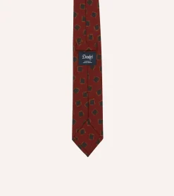 Drake’s Brown Jumbled Tile Print Silk Self Tipped Tie