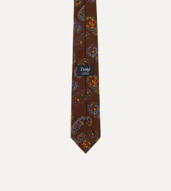 Drake’s Brown Large Paisley Print Silk Self Tipped Tie
