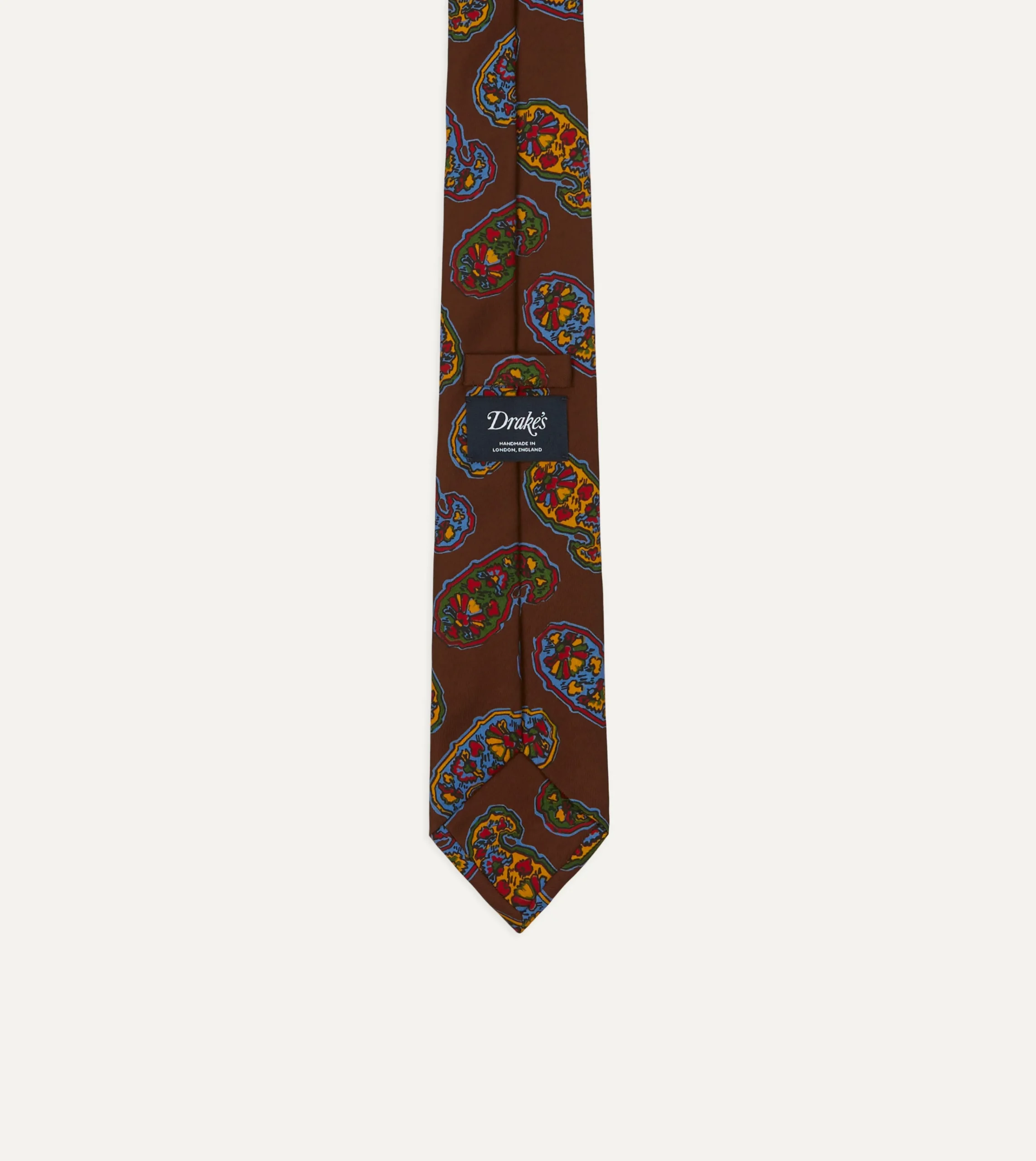 Drake’s Brown Large Paisley Print Silk Self Tipped Tie