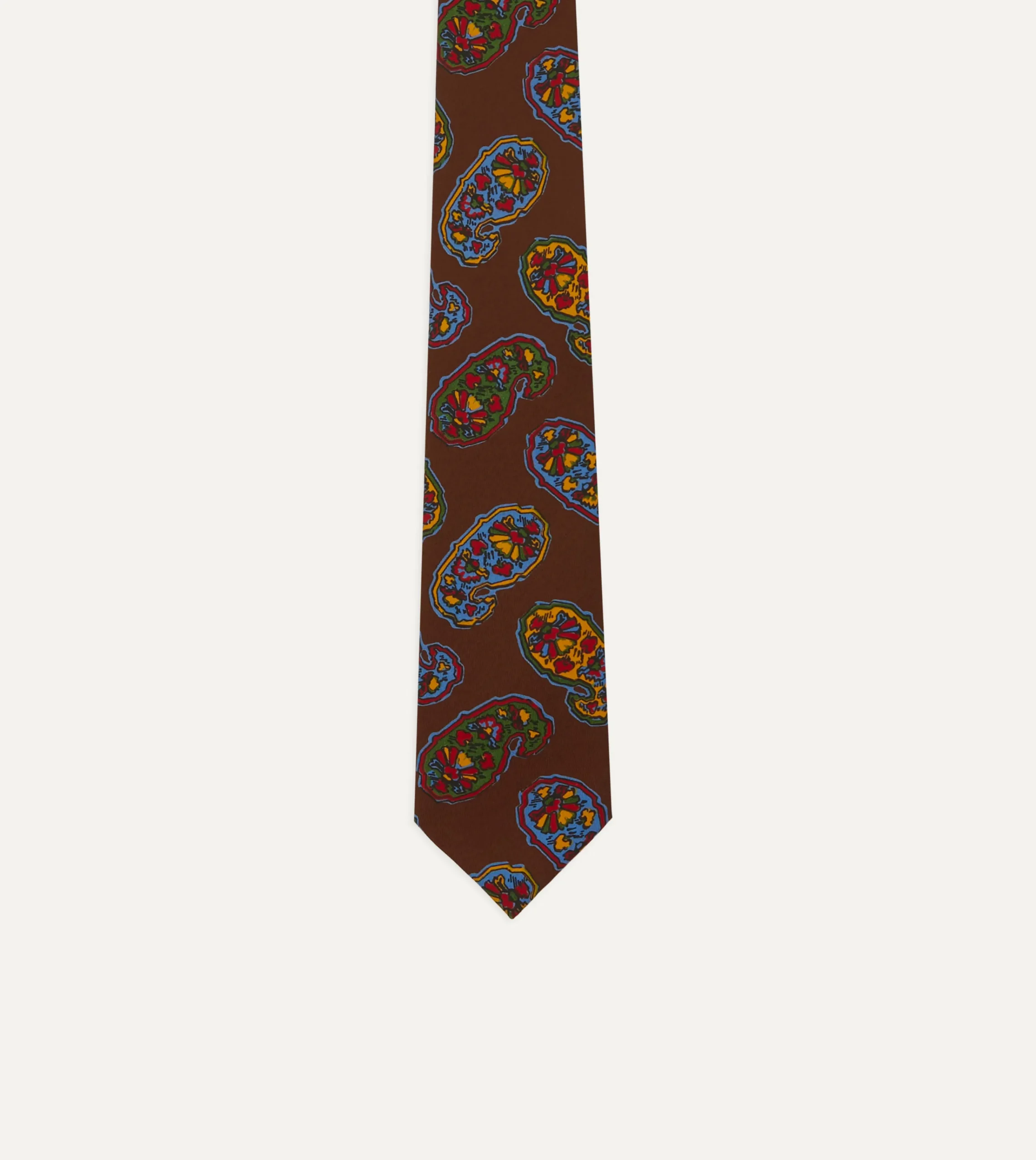 Drake’s Brown Large Paisley Print Silk Self Tipped Tie