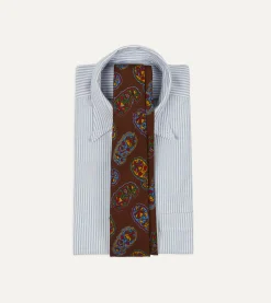 Drake’s Brown Large Paisley Print Silk Self Tipped Tie