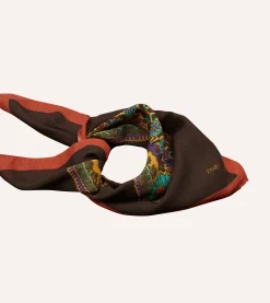Drake’s Brown Large Paisley Print Wool-Silk Bandana