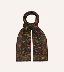 Drake’s Mughal Hunter Print Wool-Silk Scarf