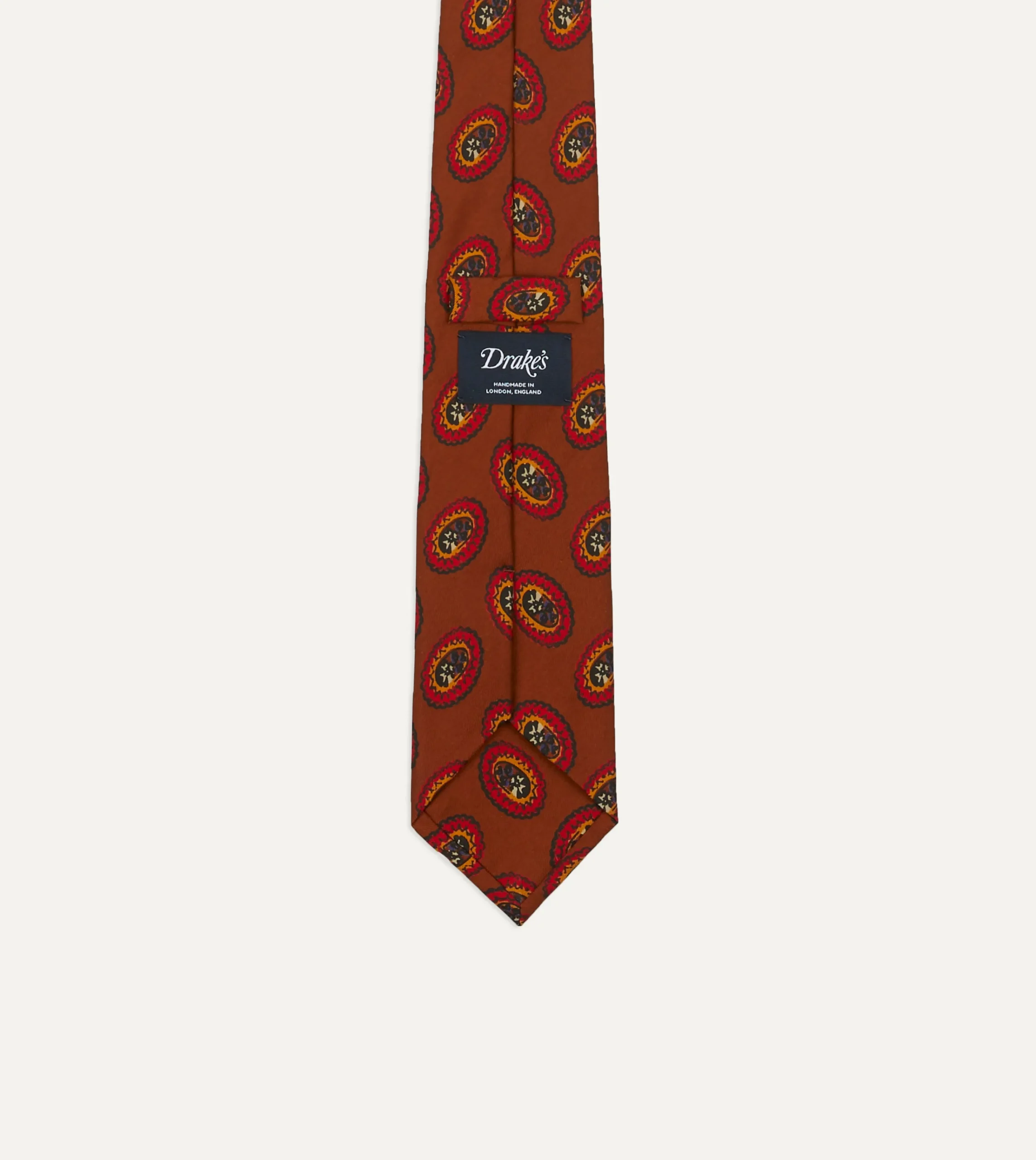 Drake’s Brown Oval Medallion Print Silk Self Tipped Tie
