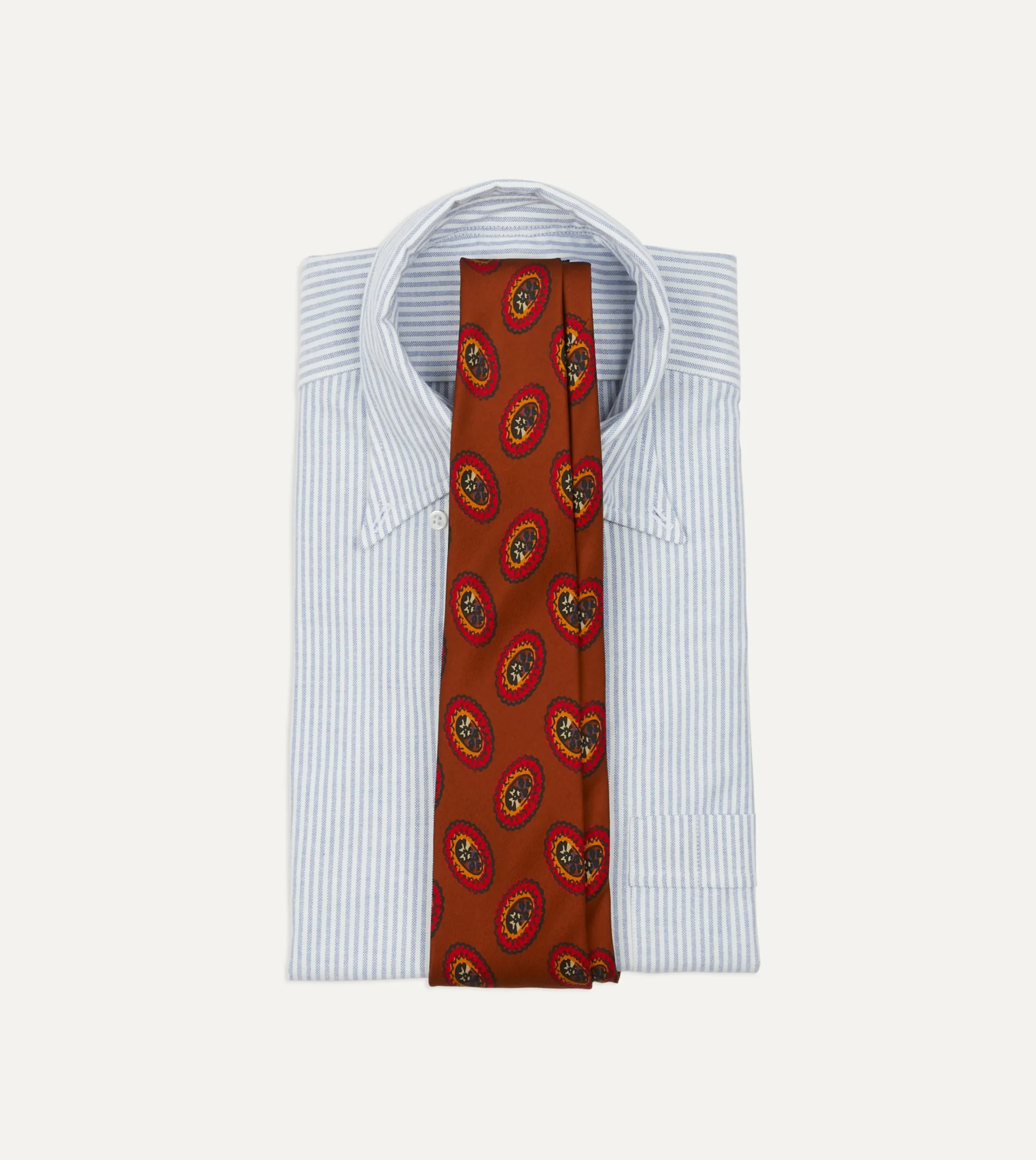 Drake’s Brown Oval Medallion Print Silk Self Tipped Tie