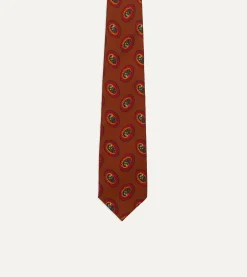 Drake’s Brown Oval Medallion Print Silk Self Tipped Tie