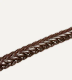 Drake’s Brown Plaited Bridle Leather Belt With Brass Buckle