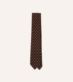 Drake’s Brown Polka Dot Silk Self-Tipped Tie
