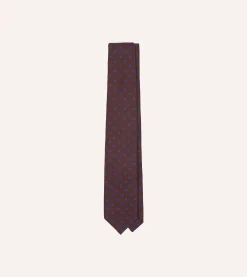 Drake’s Brown Square Flower Medallion Print Silk Self Tipped Tie