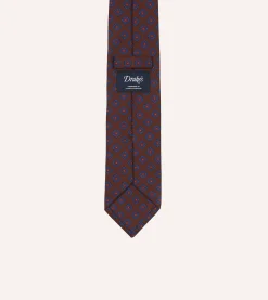 Drake’s Brown Square Flower Medallion Print Silk Self Tipped Tie