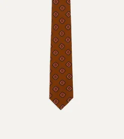Drake’s Brown Tile Print 36oz Madder Silk Self Tipped Tie