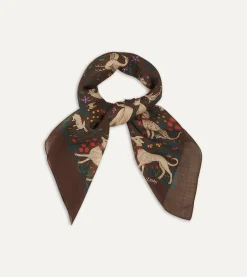 Drake’s Brown Unicorn Print Wool-Silk Square Scarf