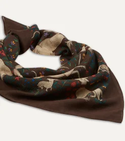 Drake’s Brown Unicorn Print Wool-Silk Square Scarf