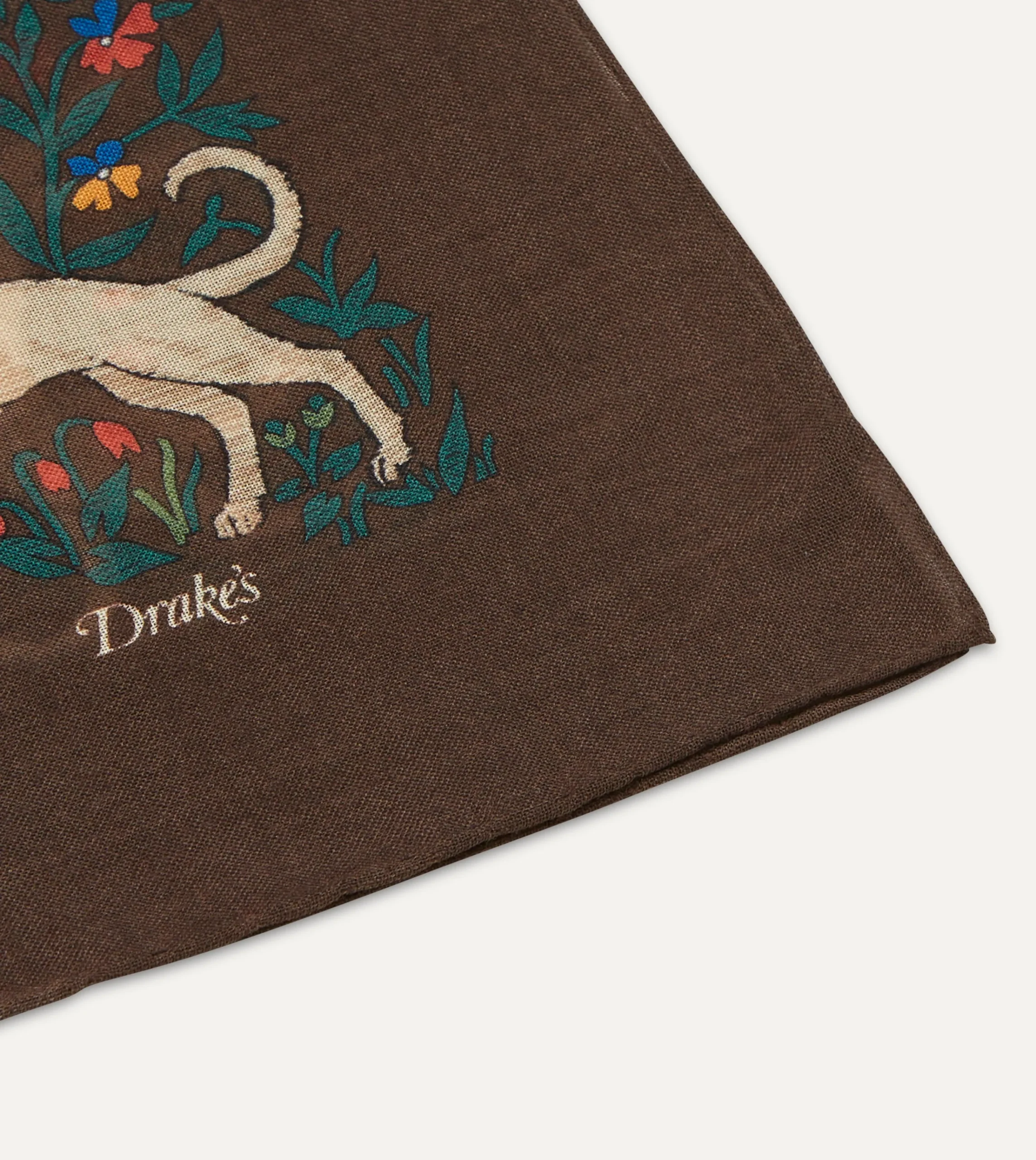 Drake’s Brown Unicorn Print Wool-Silk Square Scarf