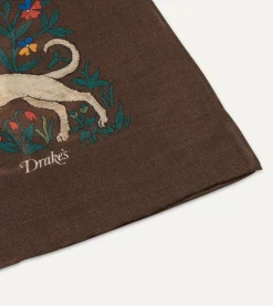 Drake’s Brown Unicorn Print Wool-Silk Square Scarf