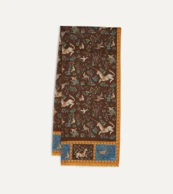 Drake’s Brown Unicorn Print Wool-Silk Scarf