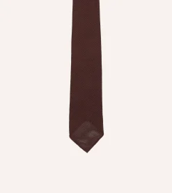 Drake’s Burgundy Fine Woven Grenadine Silk Hand Rolled Tie