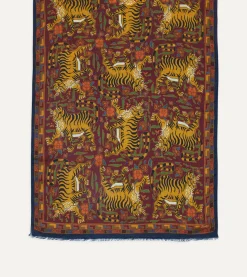 Drake’s Burgundy Jumbo Tiger Print Wool-Silk Scarf