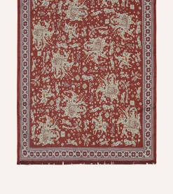 Drake’s Burgundy Mughal Elephants Print Wool-Silk Scarf