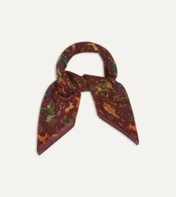 Drake’s Burgundy Mughal Print Wool-Silk Square Scarf