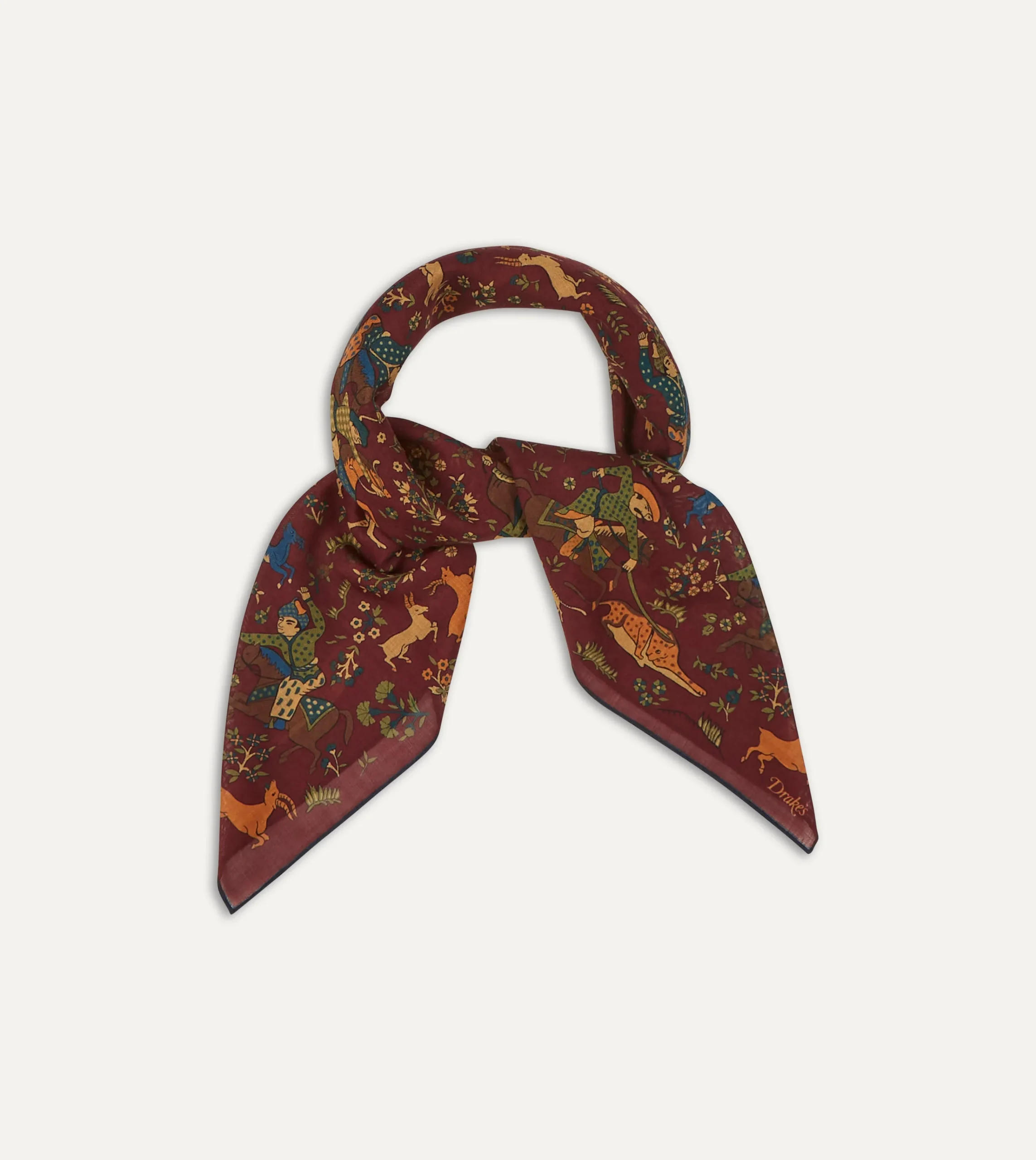Drake’s Burgundy Mughal Print Wool-Silk Square Scarf