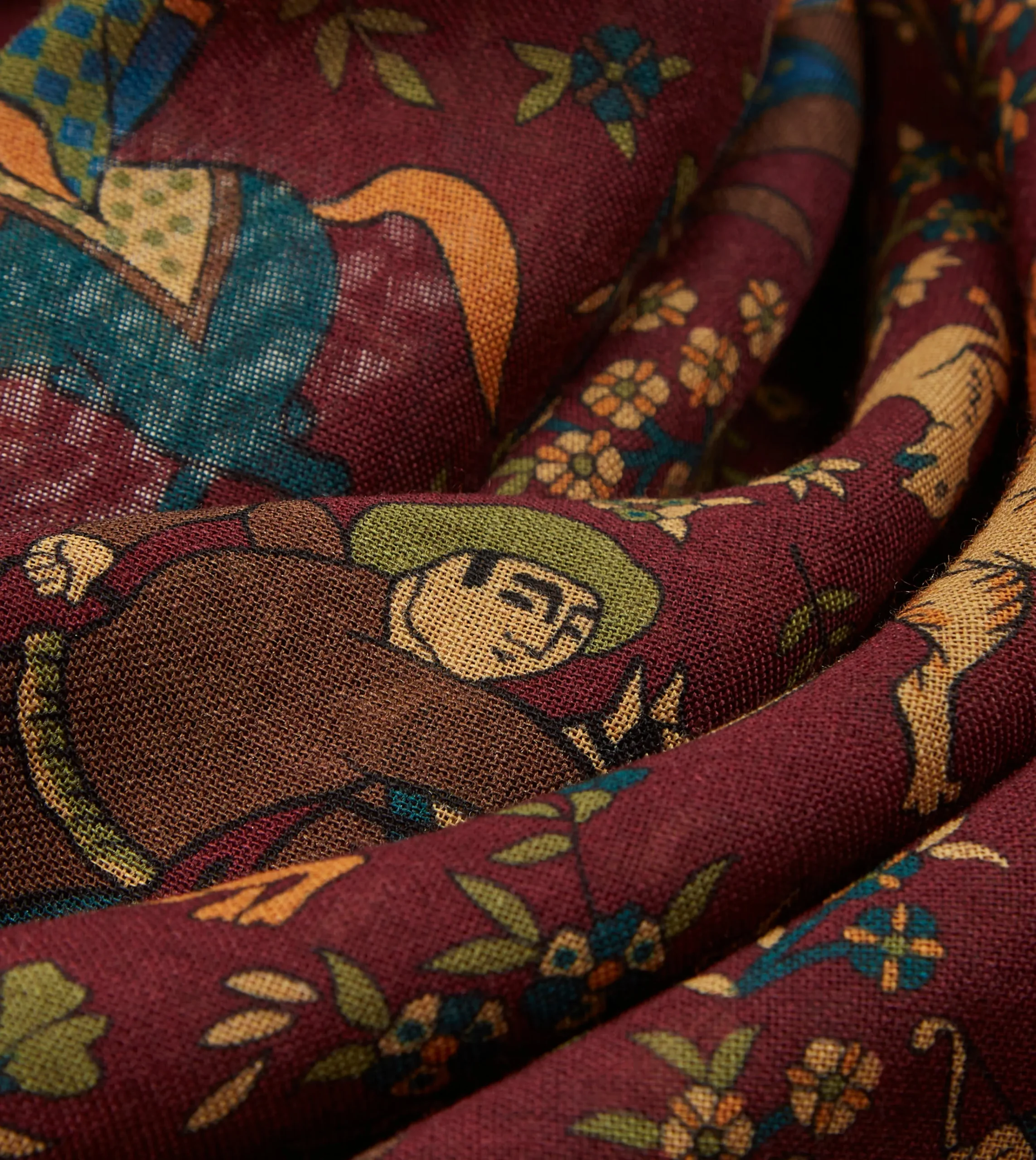 Drake’s Burgundy Mughal Print Wool-Silk Square Scarf
