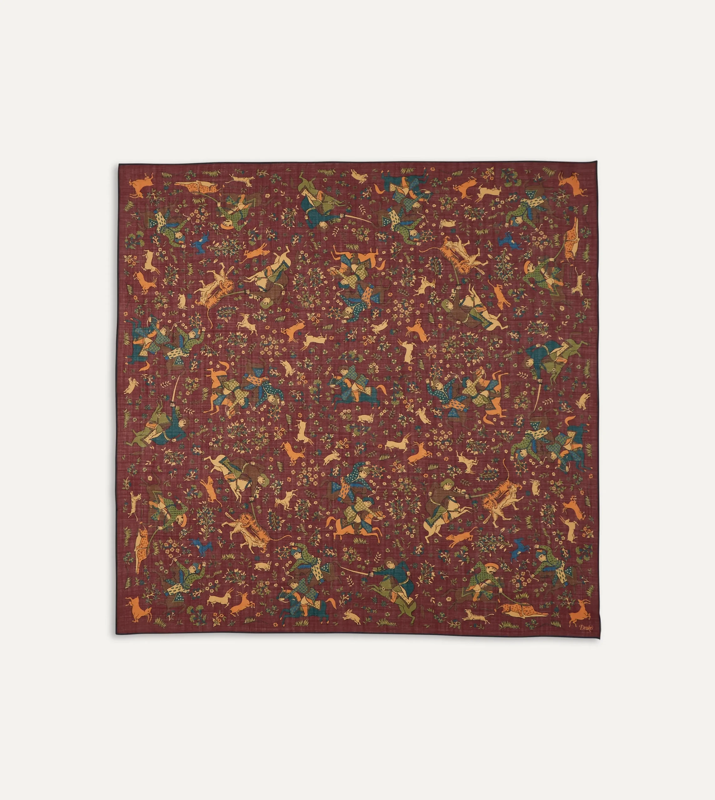Drake’s Burgundy Mughal Print Wool-Silk Square Scarf