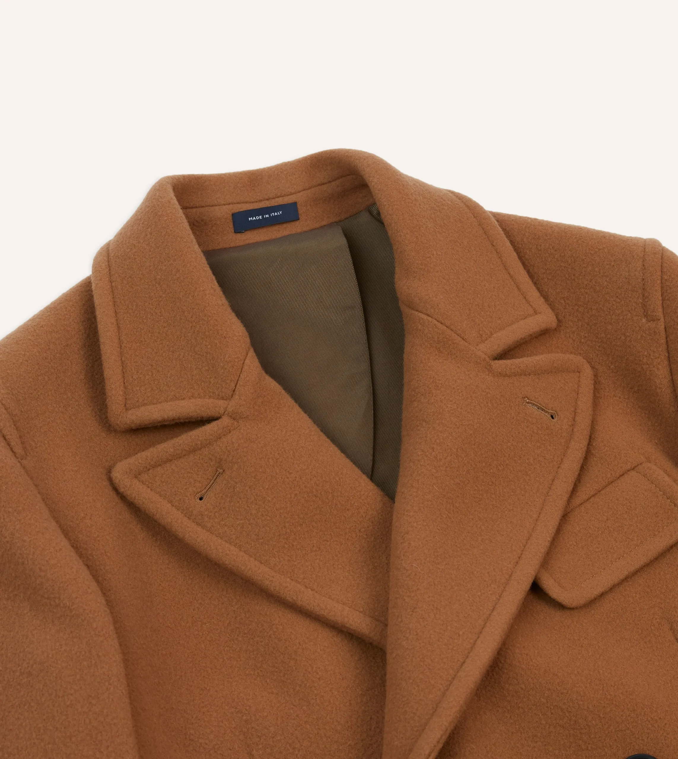 Drake’s Camel Double-Breasted Cashmere-Wool Overcoat